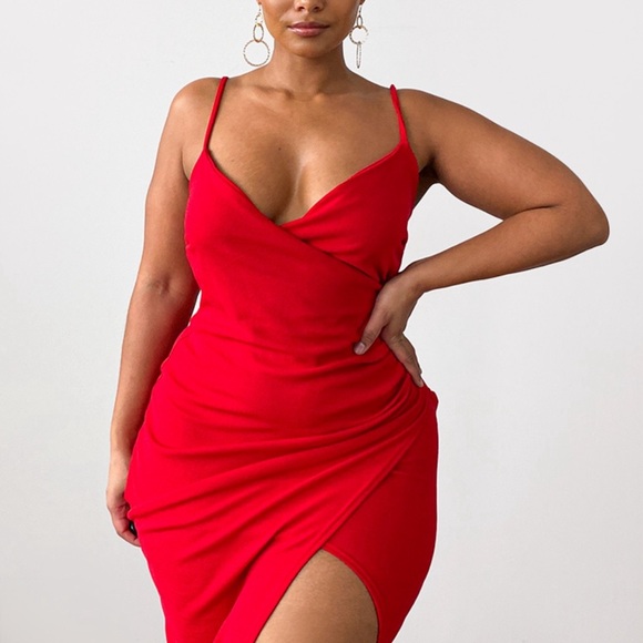 Red wrap front crepe midi dress - Picture 1 of 2